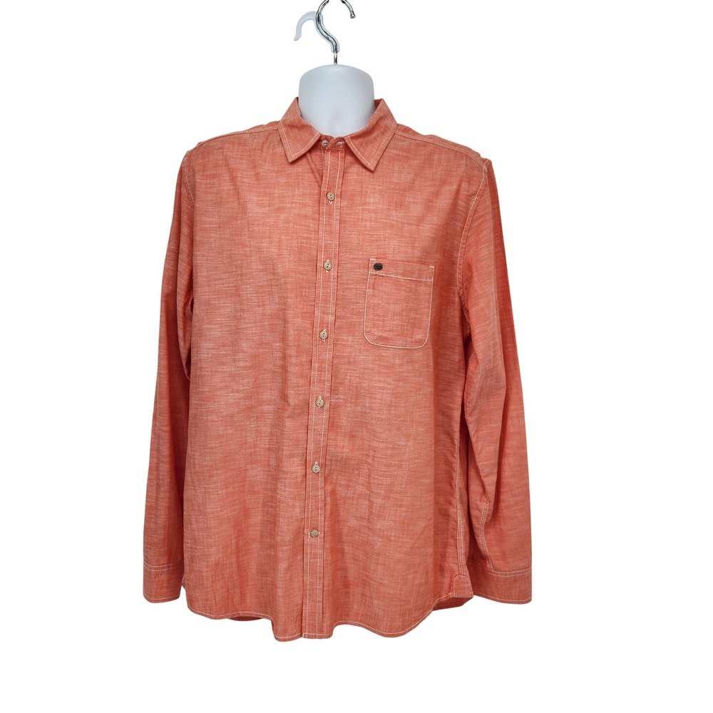 Diesel Co Mens Long Sleeve Button Down Shirt Orange Cotton Dotted Cuff Large